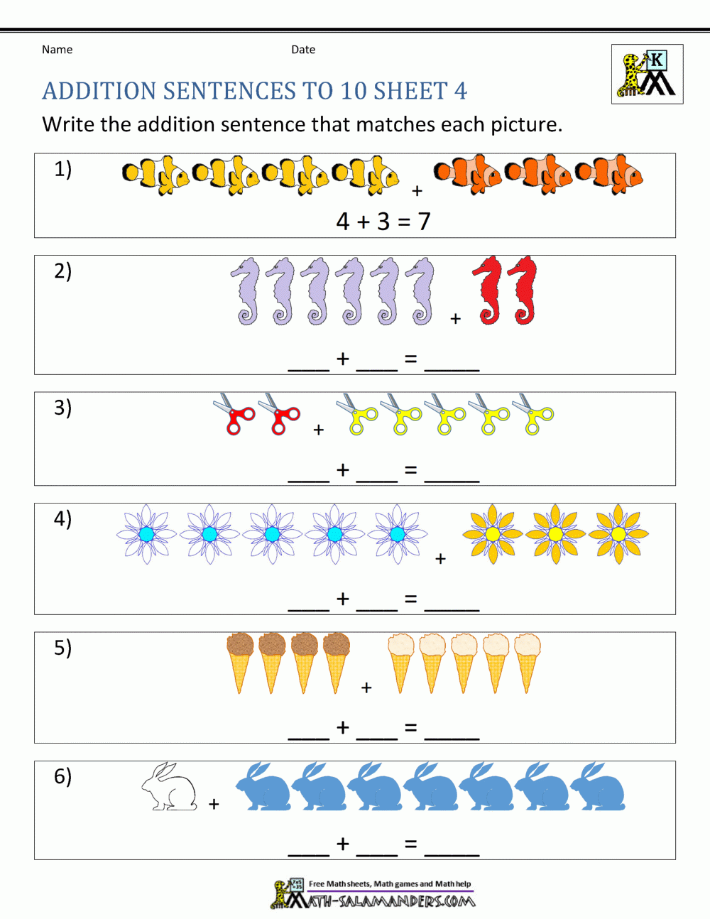 Addition Worksheets For Kindergarten