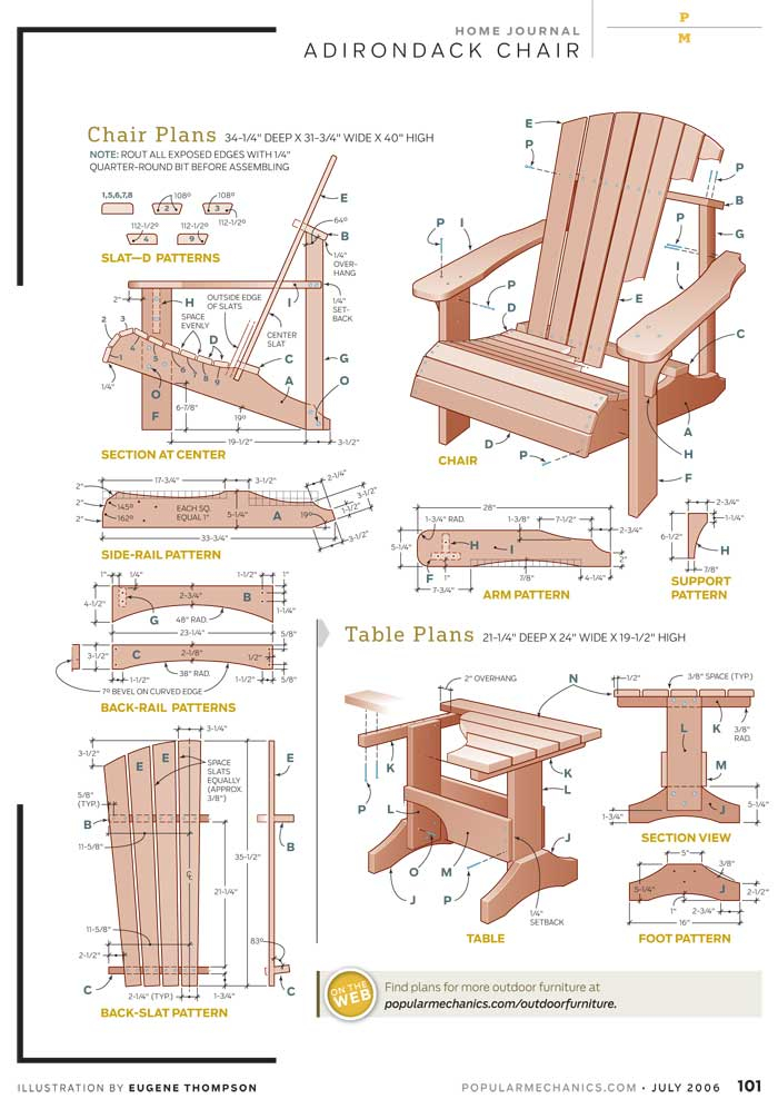 Adirondack Chair Plan Popular Mechanics DIY Blueprint 