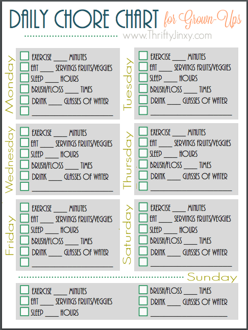 Adults Chore Chart For Health Chore Chart Daily Chore 