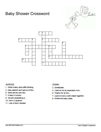 Baby Shower Crossword Puzzle Free Printable 