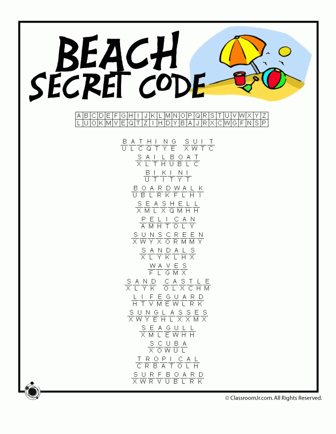 Beach Secret Code Answer Key Woo Jr Kids Activities