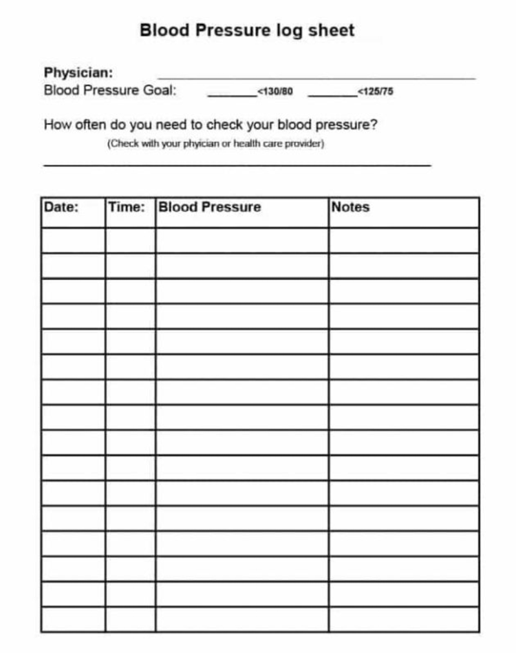 Blood Pressure Log Templates and Tracker Sheets Blood 