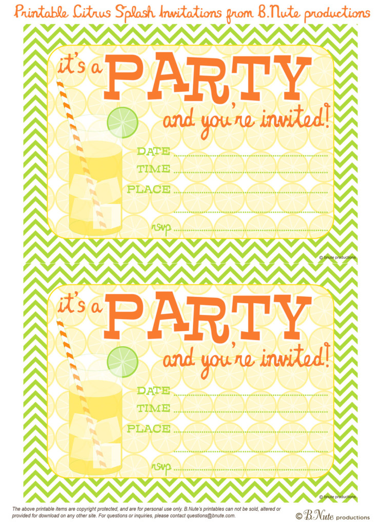 Bnute Productions Free Printable Citrus Splash Invitations