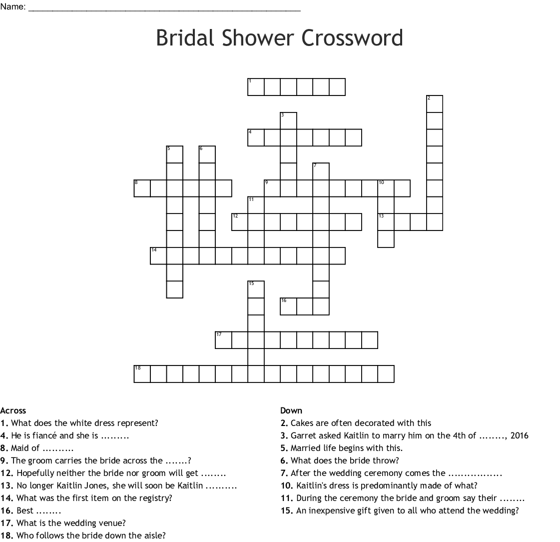 Bridal Shower Crossword WordMint