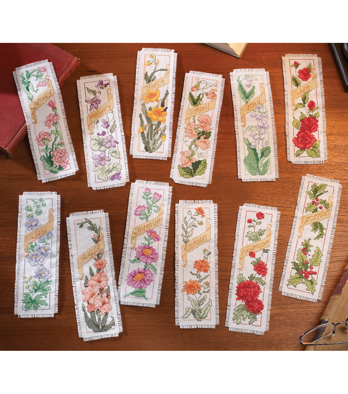 Bucilla Flowers Of The Month Bookmarks Counted Cross 
