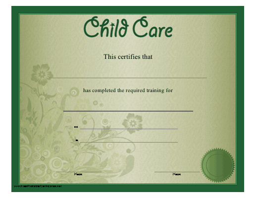 Child Care Certificate Printable Certificate