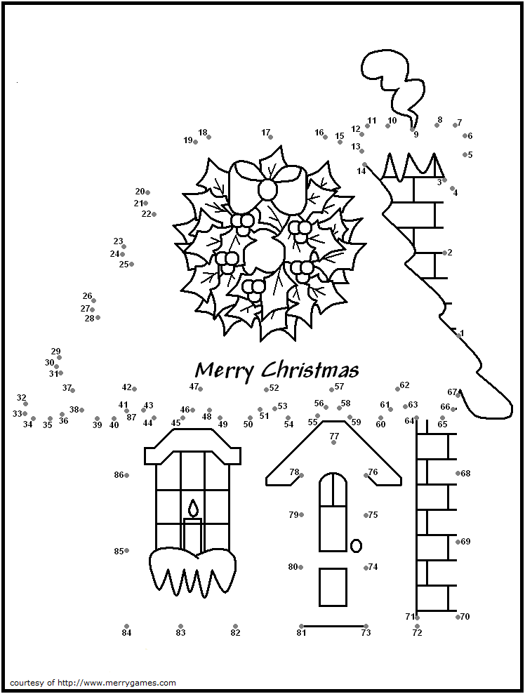 Christmas House Dot To Dot Christmas Coloring Pages 