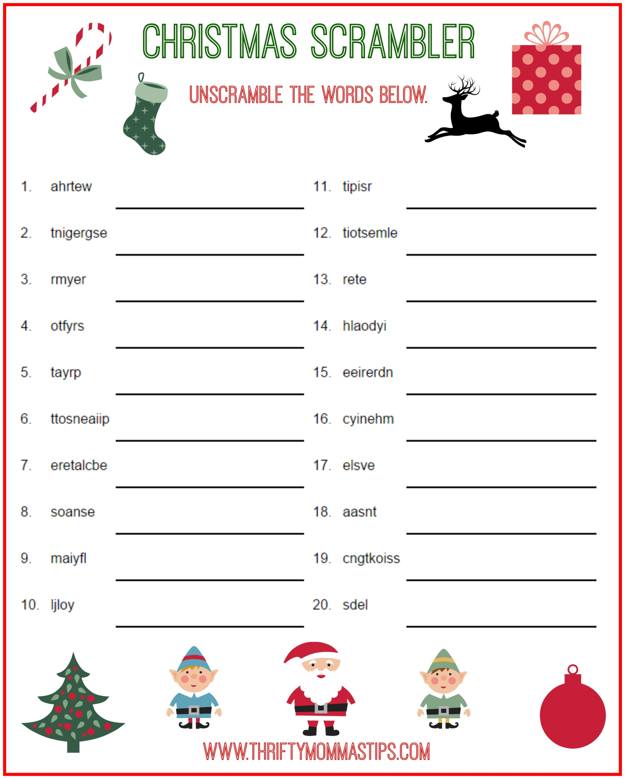 Christmas Scrambler Free Kids Puzzle Printables Thrifty 