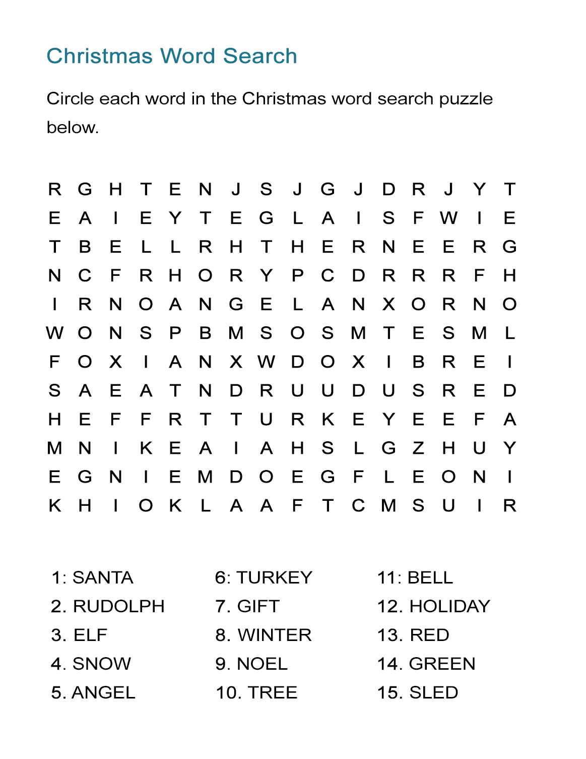 Christmas Word Search Puzzle ALL ESL