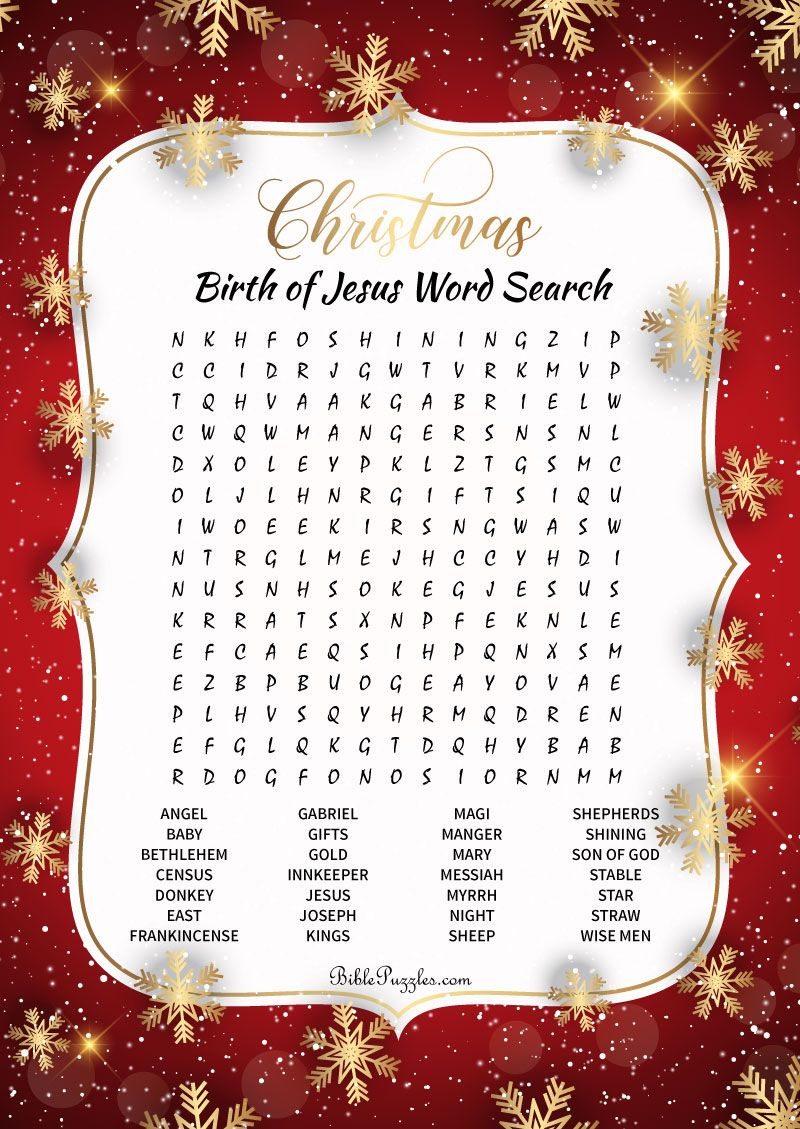 Christmas Word Search Puzzle Birth Of Jesus Wordsearch 