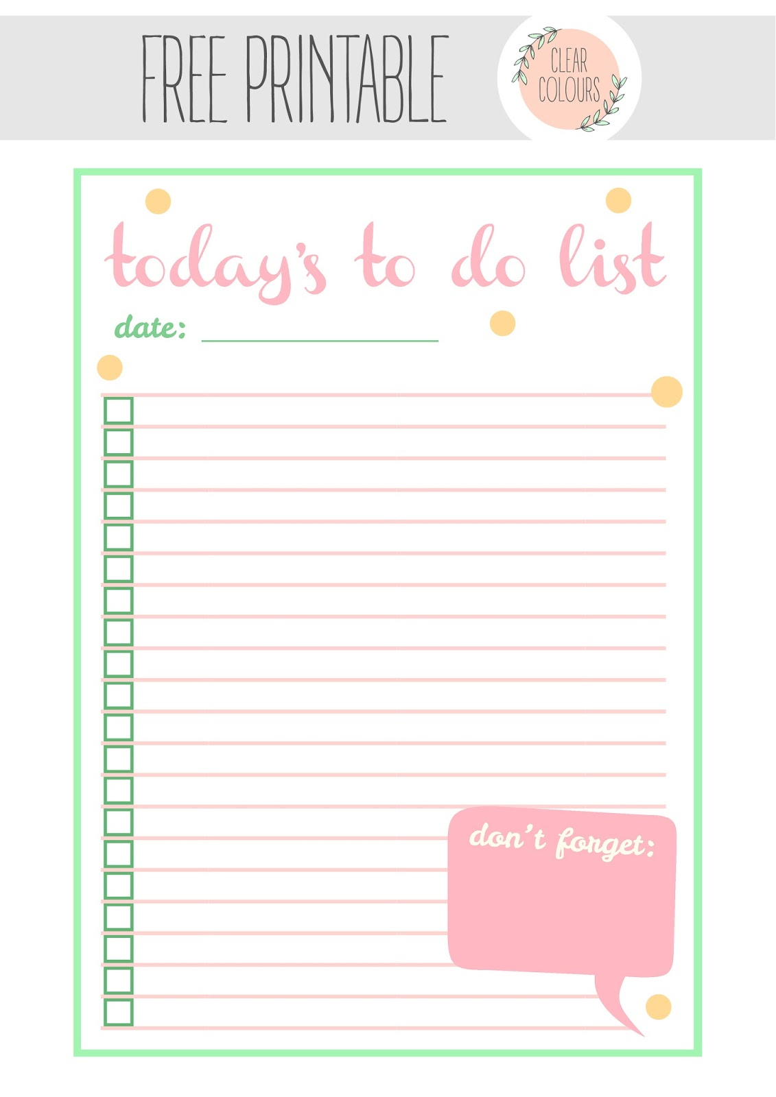 Clear Colours Free Printables To Do List