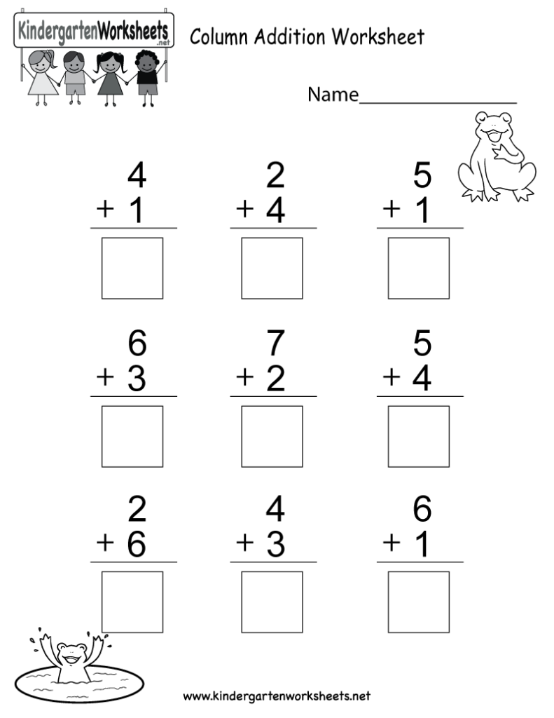 Column Addition Worksheet Free Kindergarten Math
