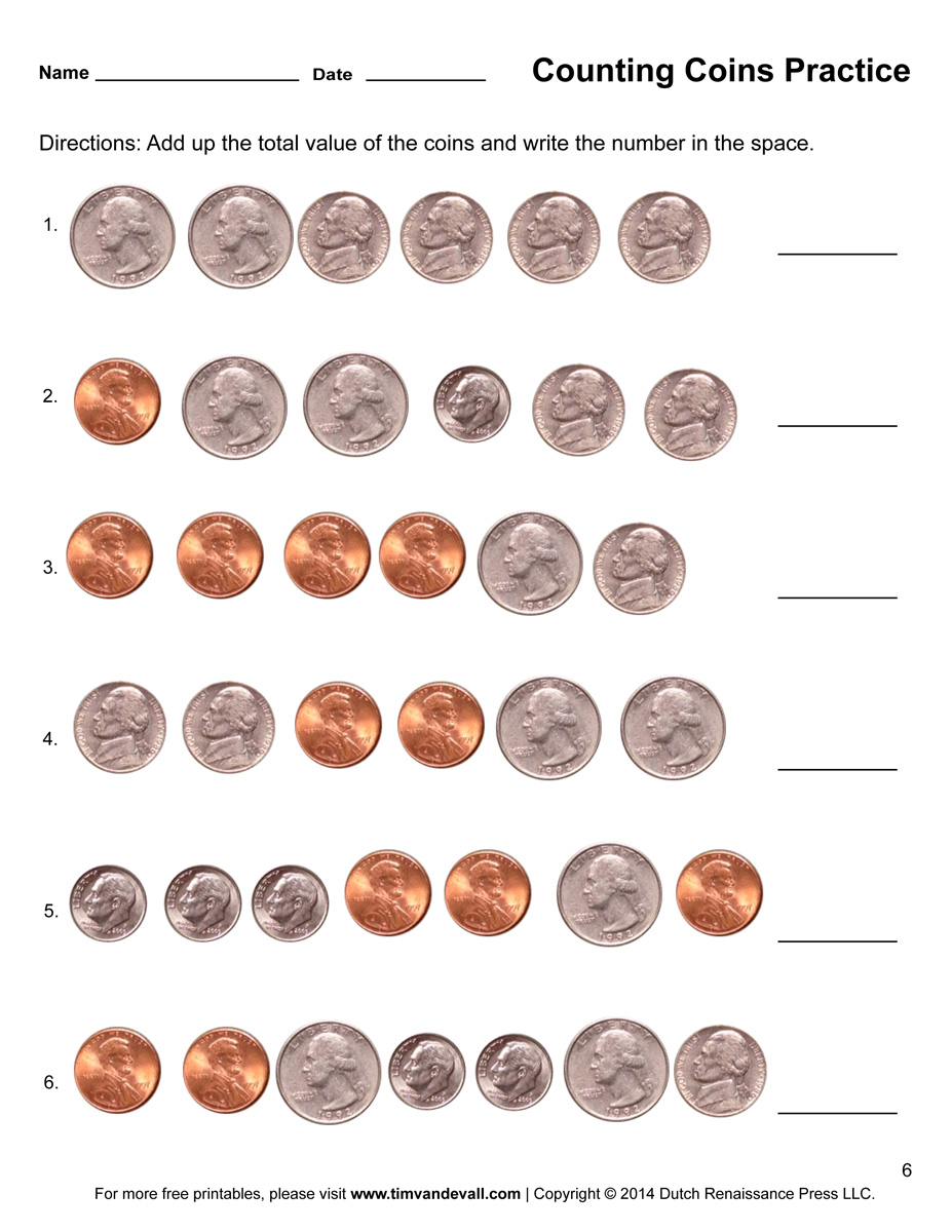 Counting Coins Worksheet 6 Tim s Printables