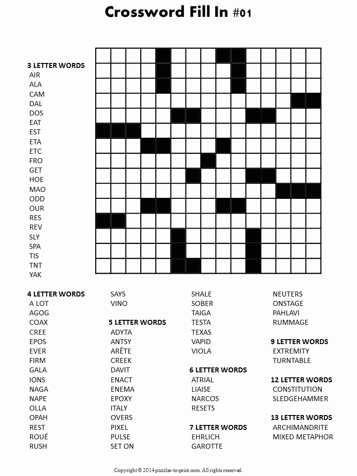 Crossword Fill In Puzzles Printable Vocabulary Builders 