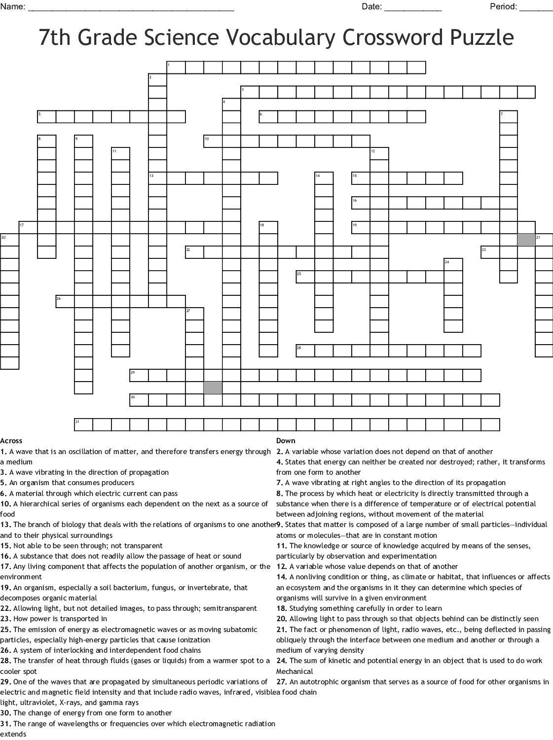 Crossword Printable 7Th Grade Printable Crossword Puzzles