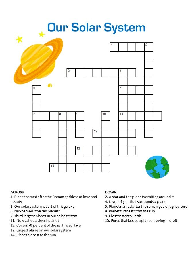 Crossword Puzzles For Kids Solar System For Kids Solar 