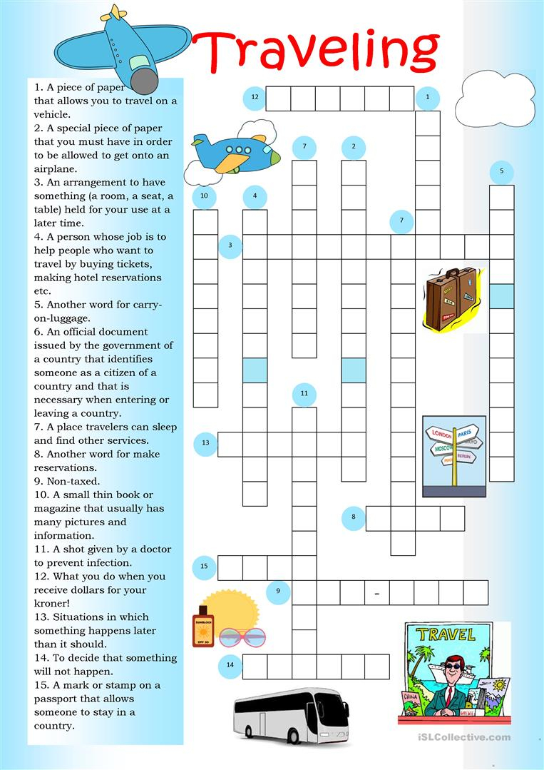 Crossword Traveling English ESL Worksheets For Distance 