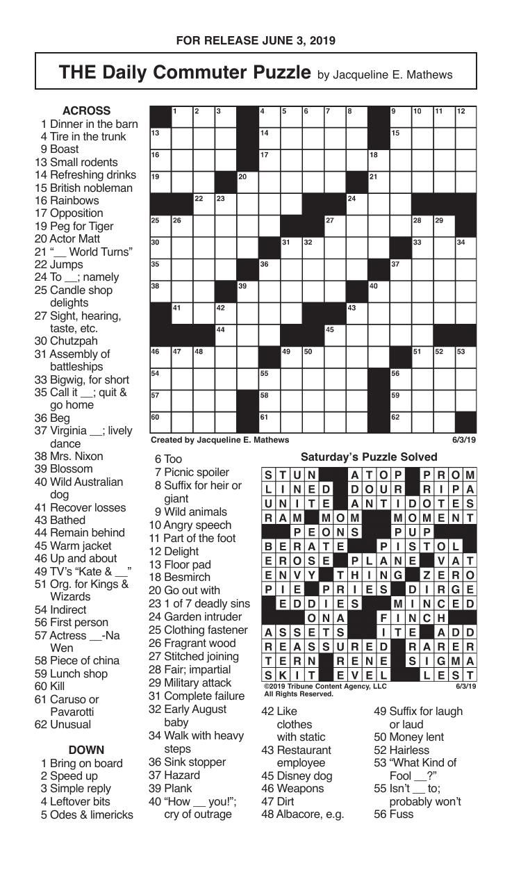 Crosswords June 3 2021 Crosswords Redandblack