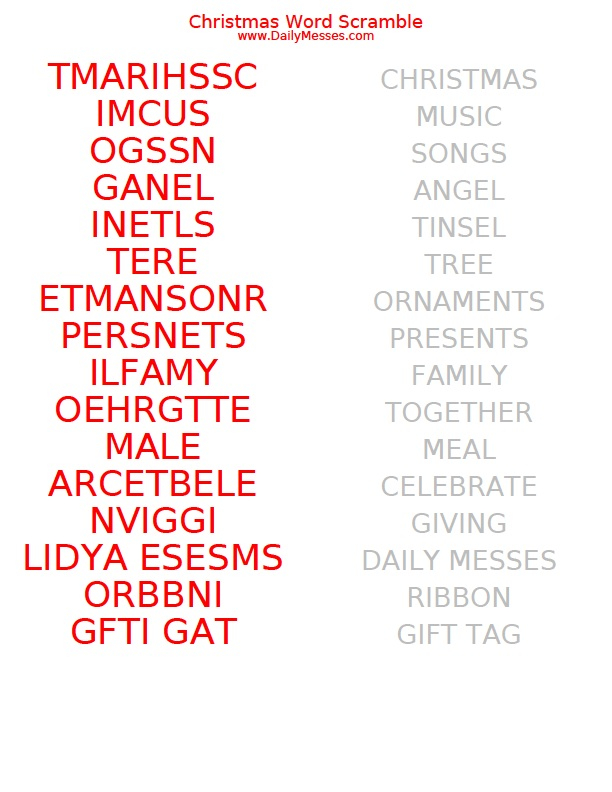 Daily Messes Christmas Word Scramble