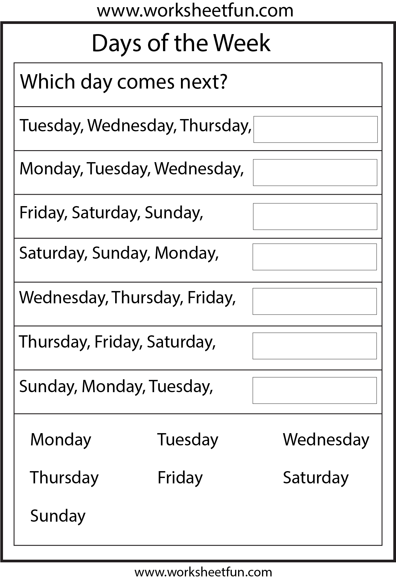 Days Of The Week 1 Worksheet FREE Printable Worksheets 