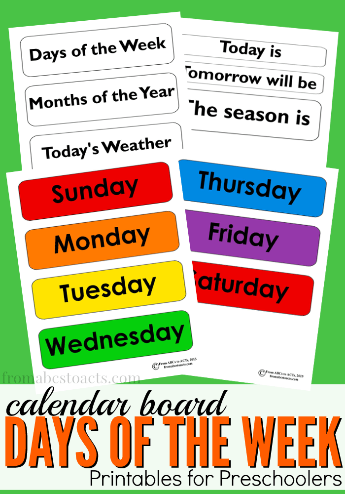 Days Of The Week Calendar Board Printable From ABCs To ACTs