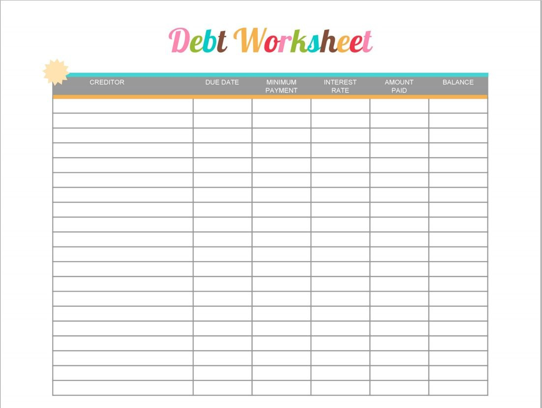 Debt Worksheet Printable Free Printable printable 