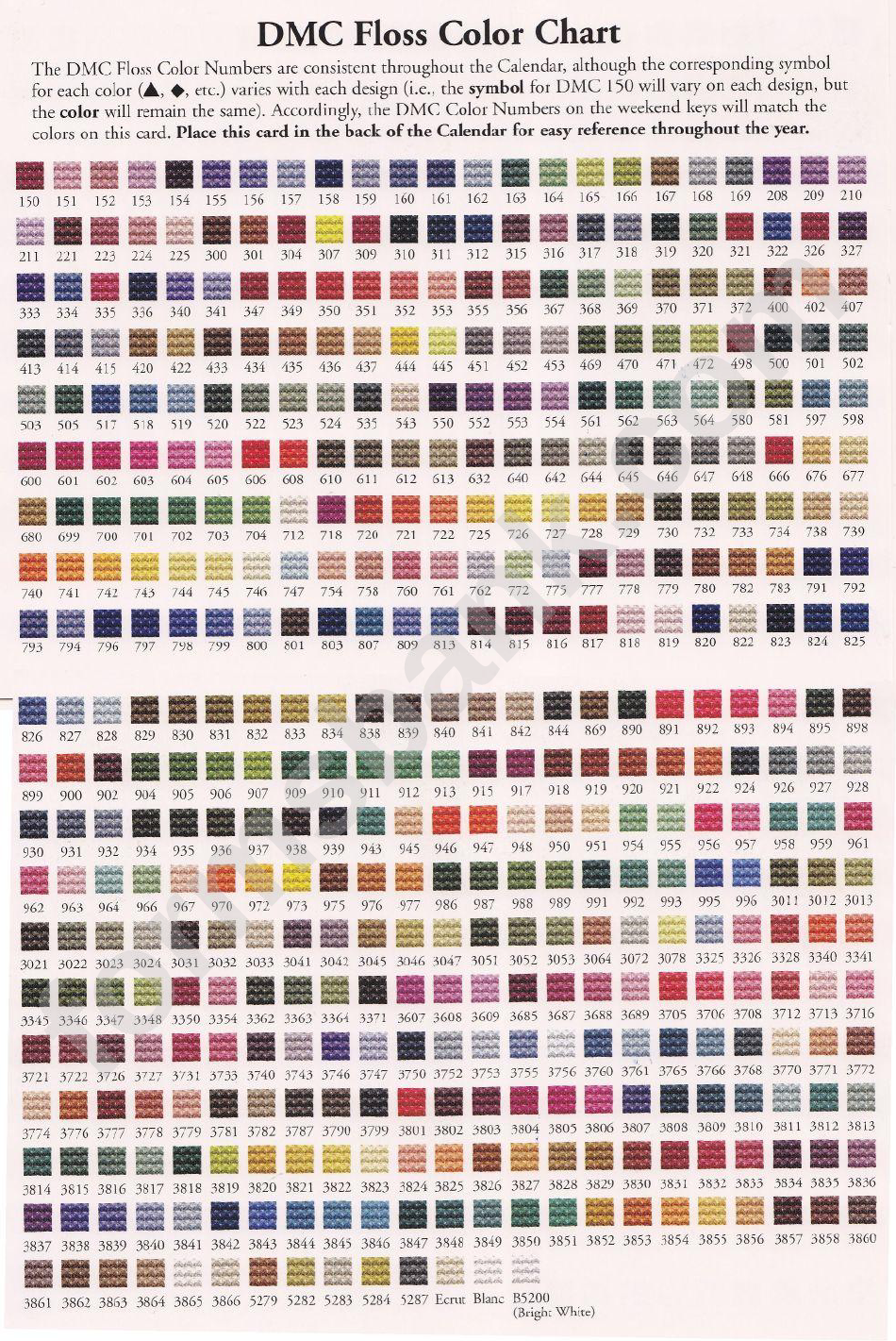 Dmc Floss Color Chart Printable Pdf Download