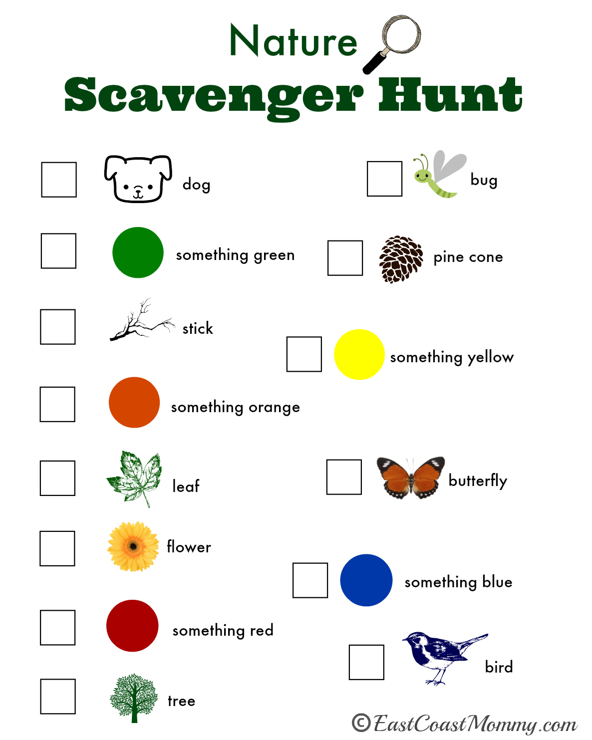 East Coast Mommy Nature Scavenger Hunt with Free Printable 