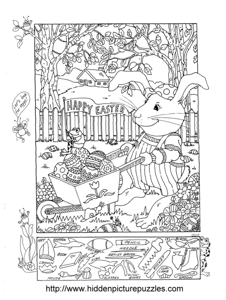 Easter Hidden Picture Puzzle And Coloring Page With