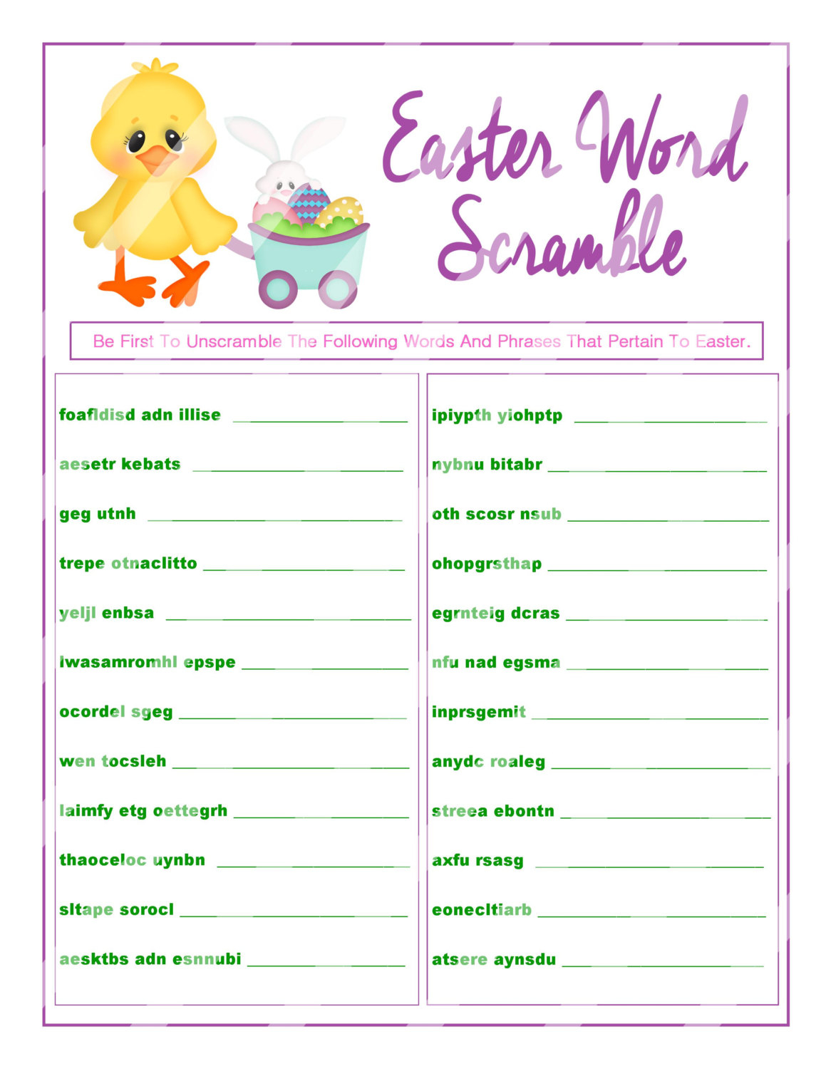 Easter Word Scramble Printable Word Scramble DIY Easter