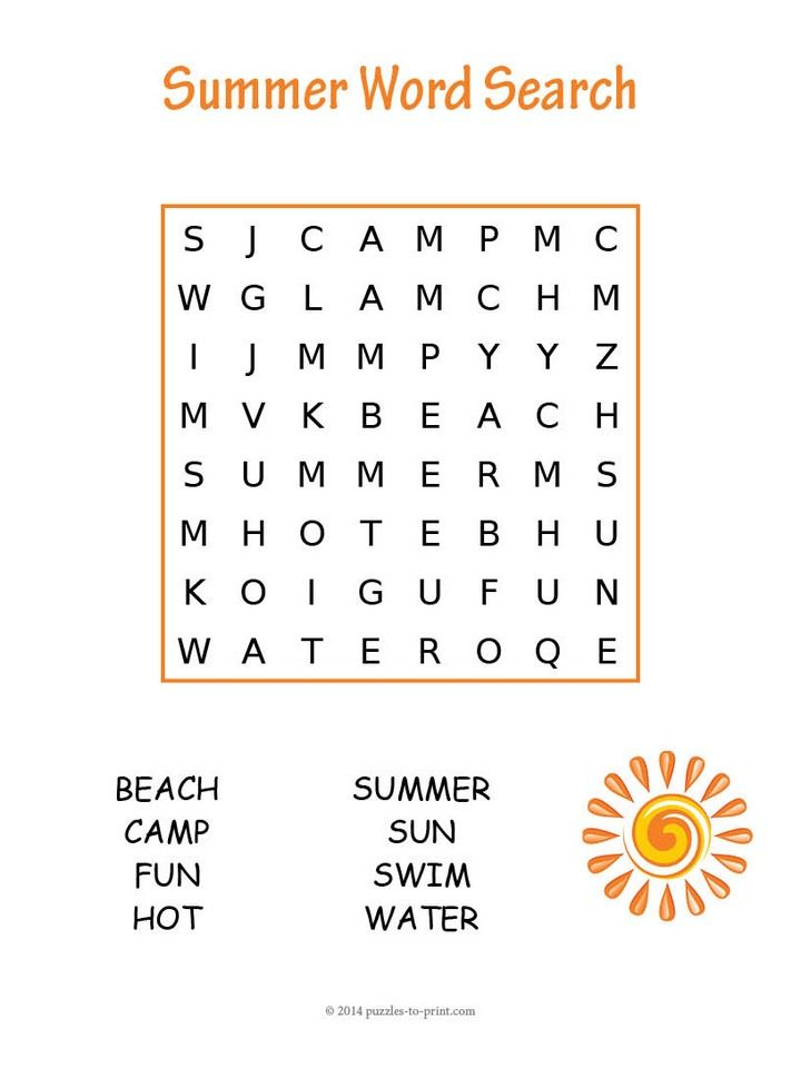 Easy Summer Word Search Easy Word Search Word Puzzles 