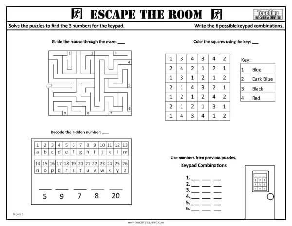Escape The Room Worksheets In 2021 Worksheets Teaching 