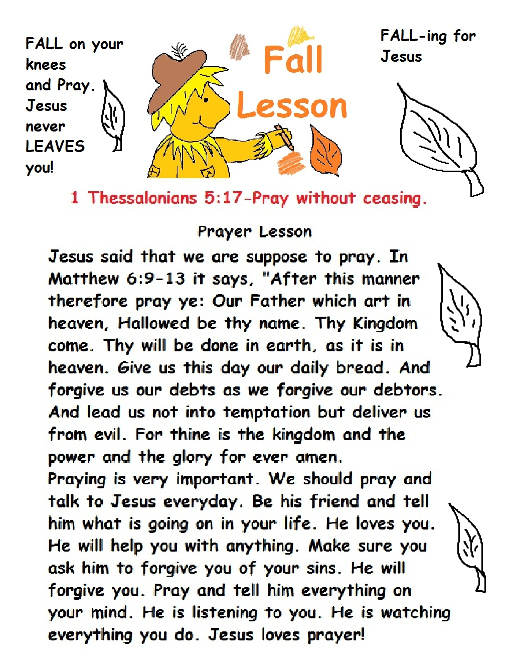 Fall Prayer Sunday School Lesson