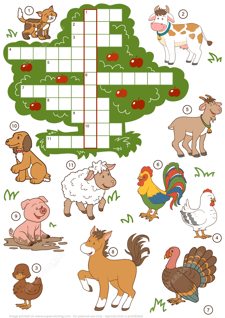 Farm Animals Crossword Puzzle For Beginners Free 