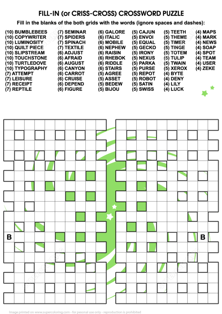 Fill In Crossword Criss Cross Puzzle Free Printable