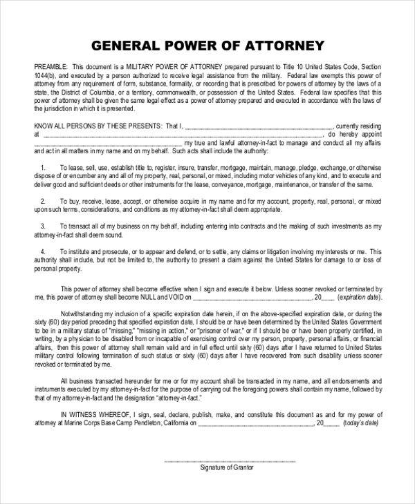 FREE 10 Sample General Power Of Attorney Forms In PDF 