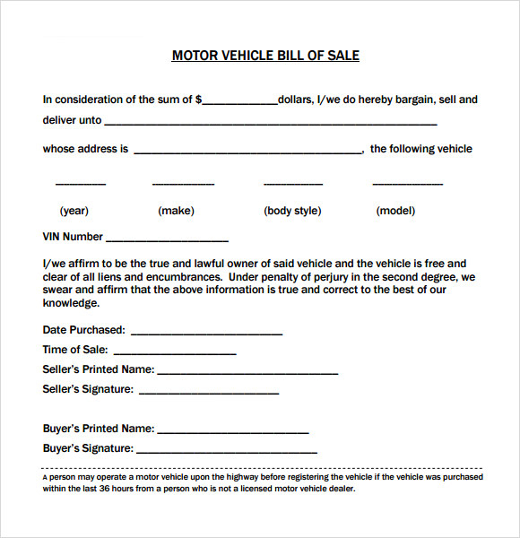 FREE 12 Sample Vehicle Bill Of Sale Templates In PDF MS 