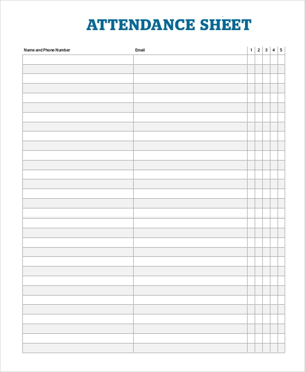 FREE 19 Sample Attendance Sheet Templates In PDF MS Word