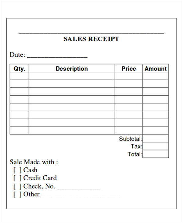 FREE 7 Printable Sales Receipt Samples In MS Word PDF