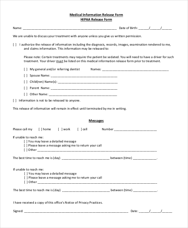 FREE 8 Sample Hipaa Release Forms In PDF MS Word