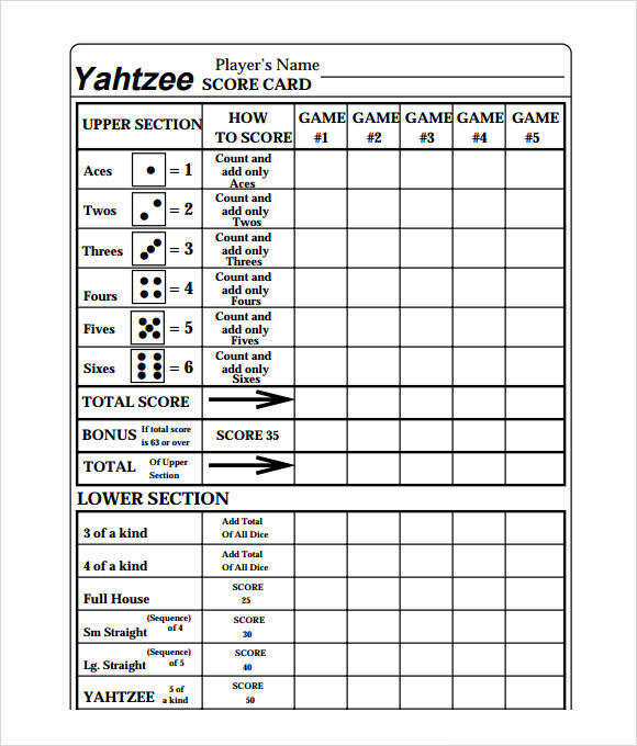 FREE 9 Sample Yahtzee Score Sheet Templates In Google 