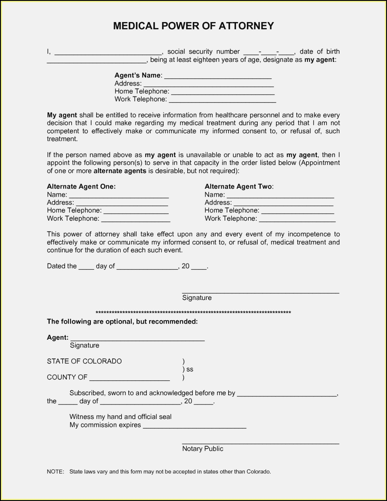 Free Blank Printable Medical Power Of Attorney Forms 