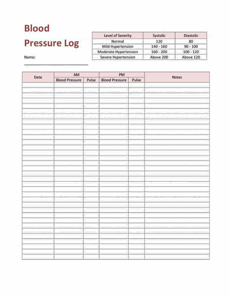 Free Blood Pressure Log Templates and Tracker Sheets 