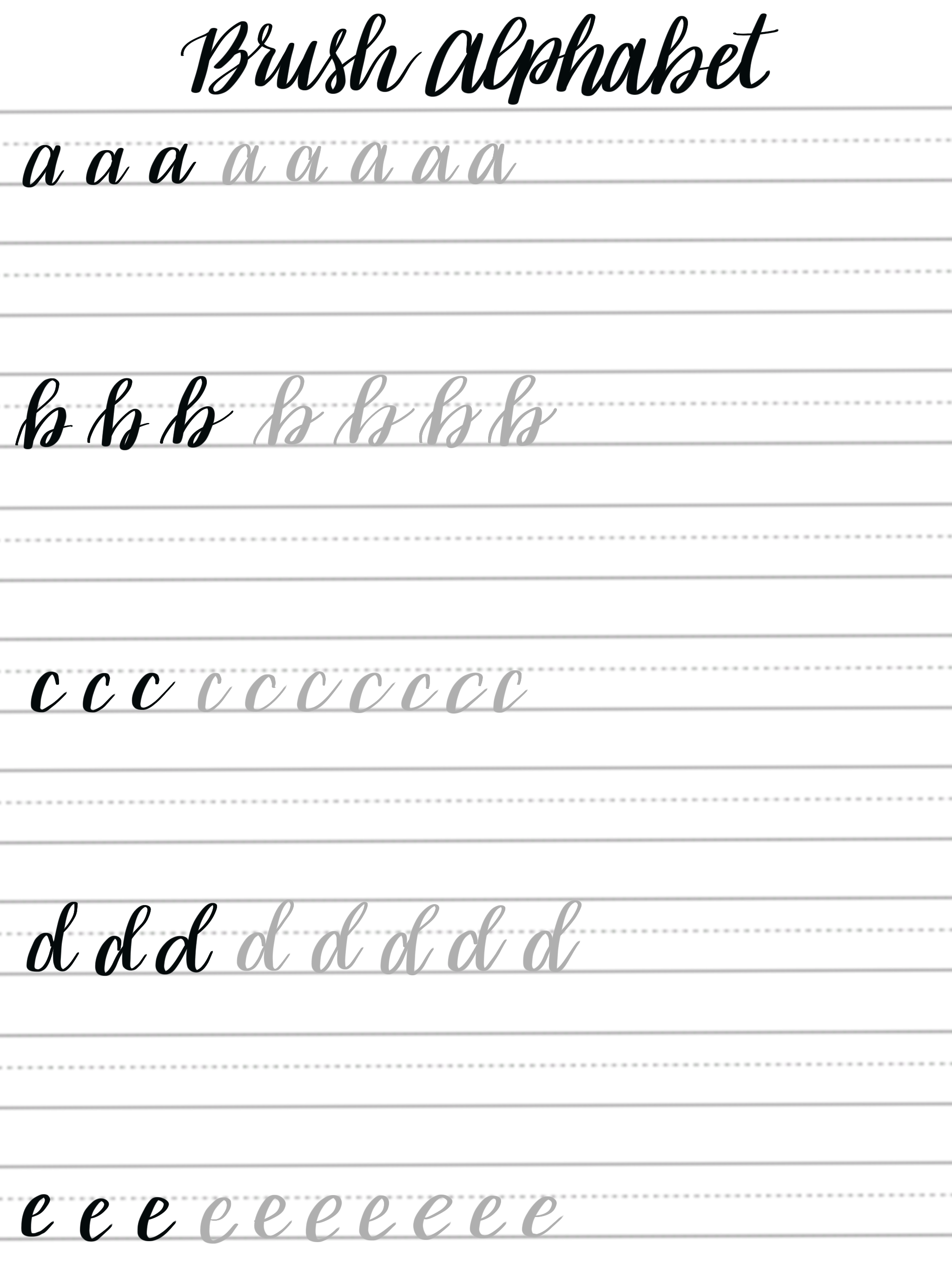 Free Brush Lettering Practice Sheets Lowercase Alphabet 