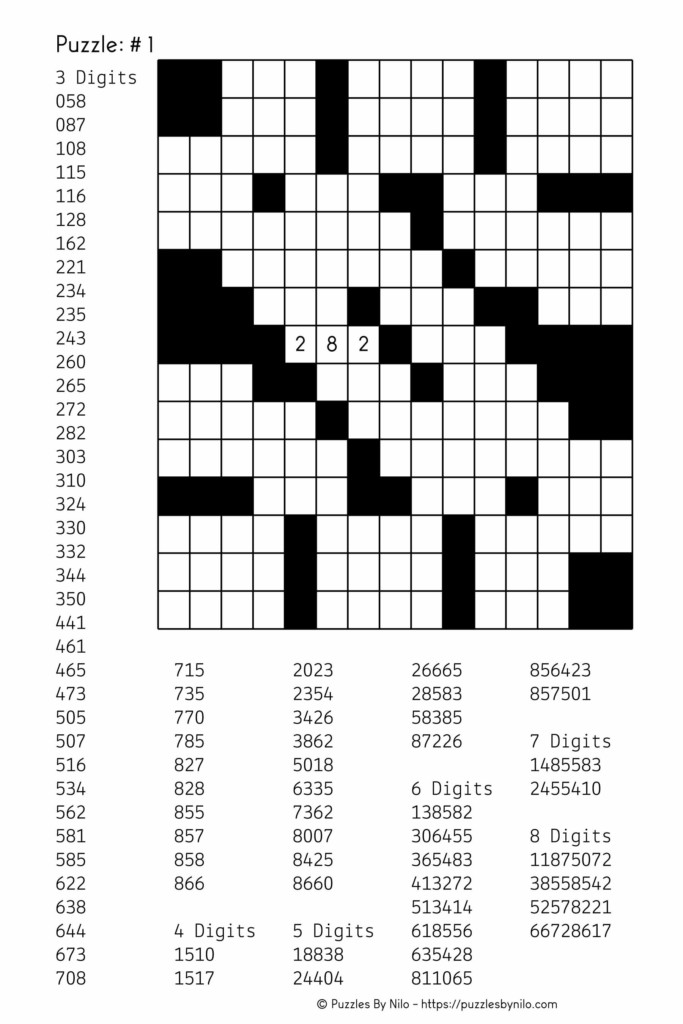 Free Downloadable Number Fill In Puzzle 001 Get