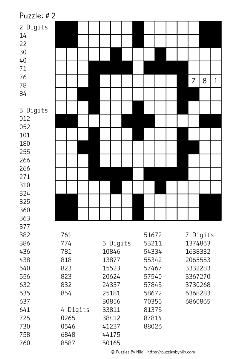 Free Downloadable Puzzle Number Fill In 2 Fill In 