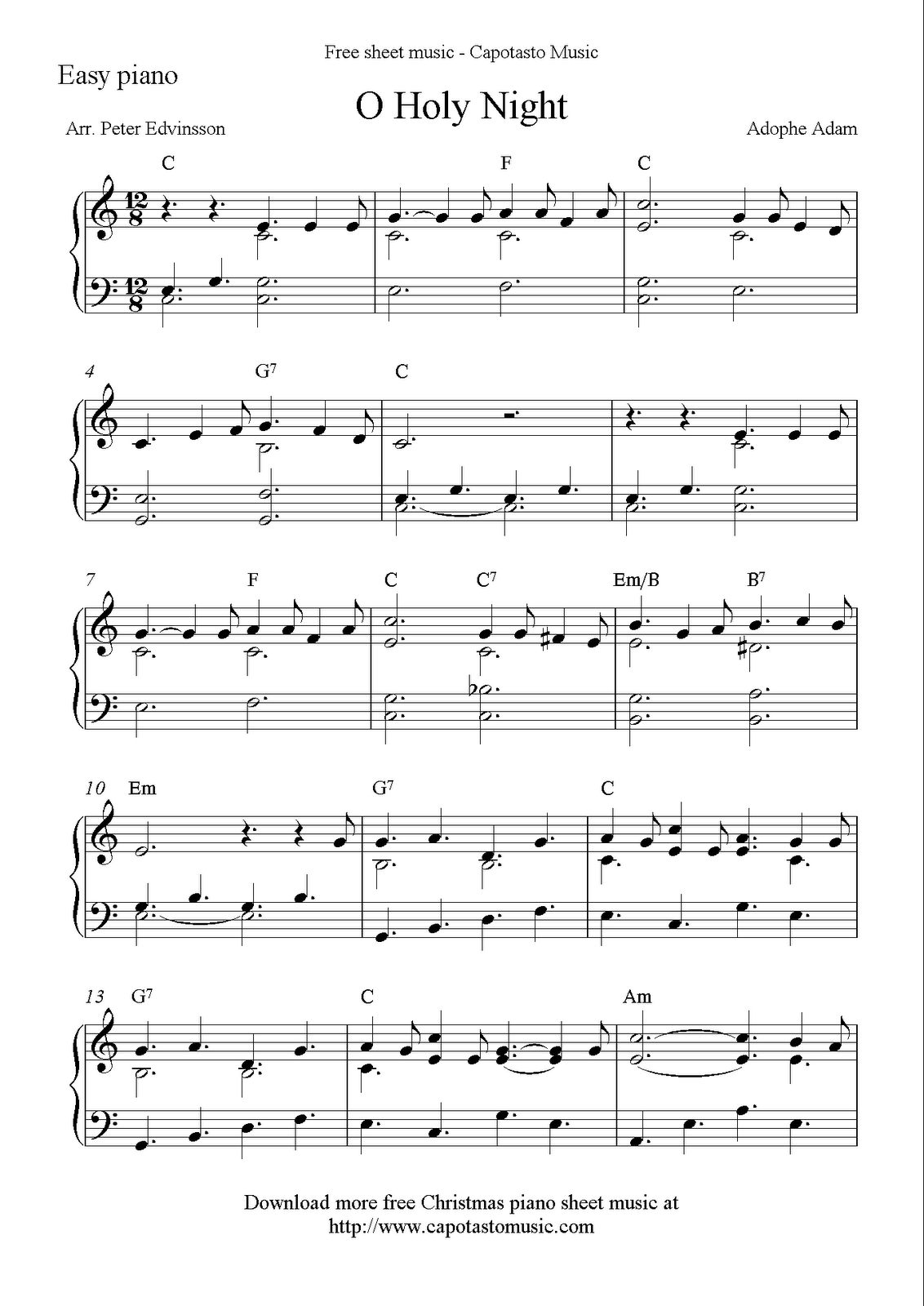 Free Easy Christmas Piano Sheet Music O Holy Night