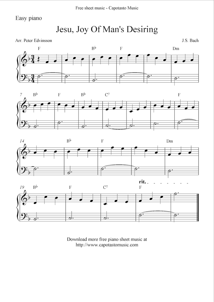 Free Easy Piano Sheet Music Solo Jesu Joy Of Man S Desiring