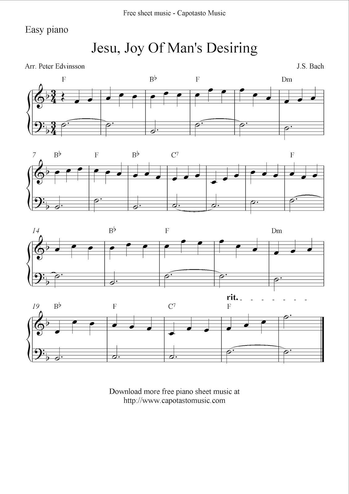 Free Easy Piano Sheet Music Solo Jesu Joy Of Man s Desiring