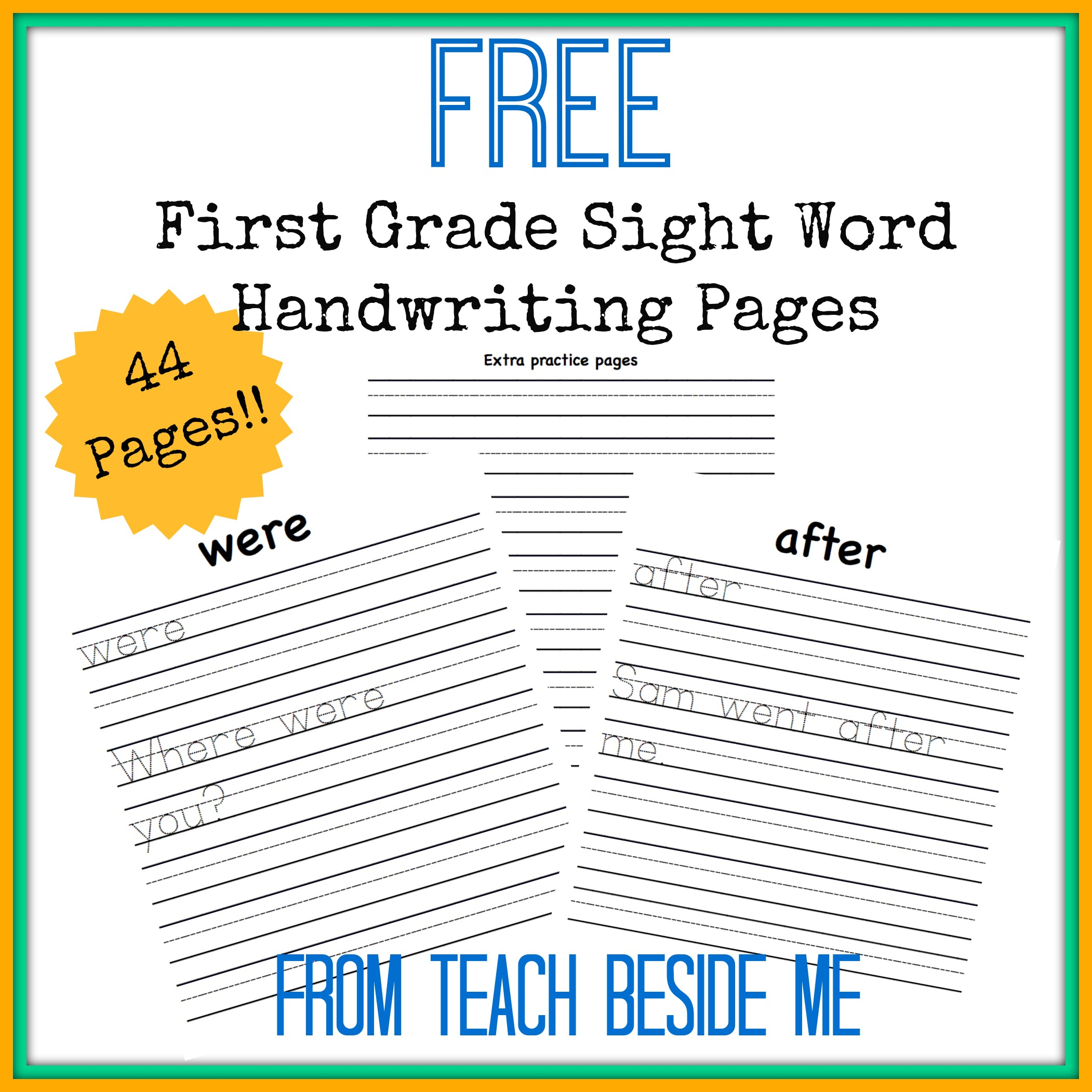 Free First Grade Sight Word Handwriting Pages Free